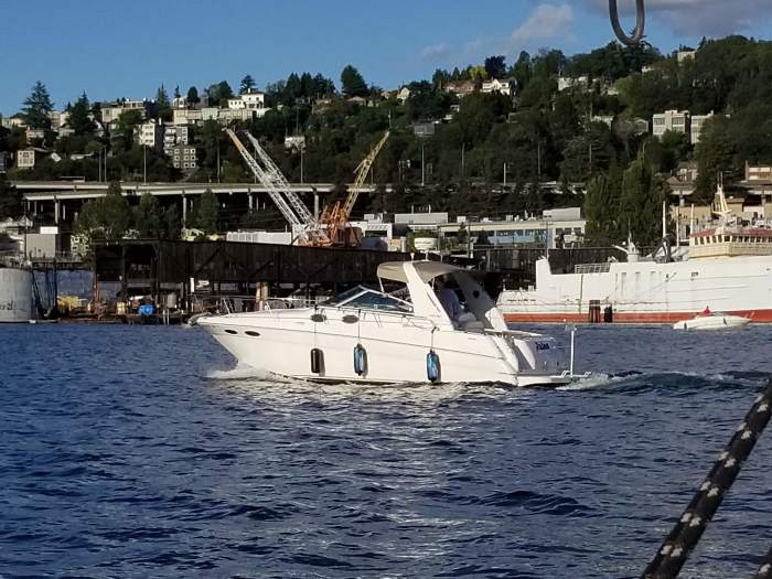 it's a boat with it's fenders down!