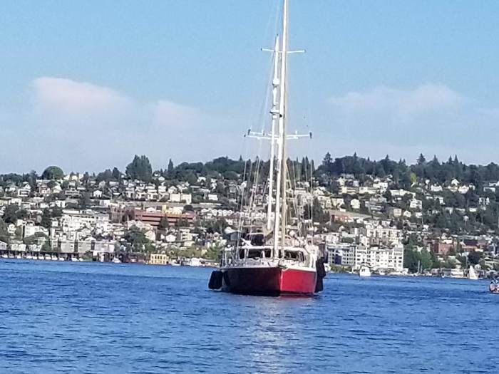 it's a boat with it's fenders down!