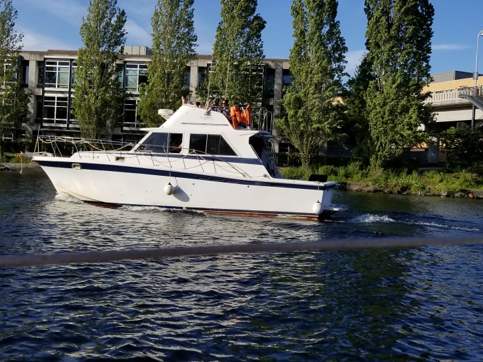 it's a boat with it's fenders down!